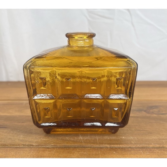 Other - Vintage MCM Amber Glass Decanter Bottle Brutalist Geometric Design